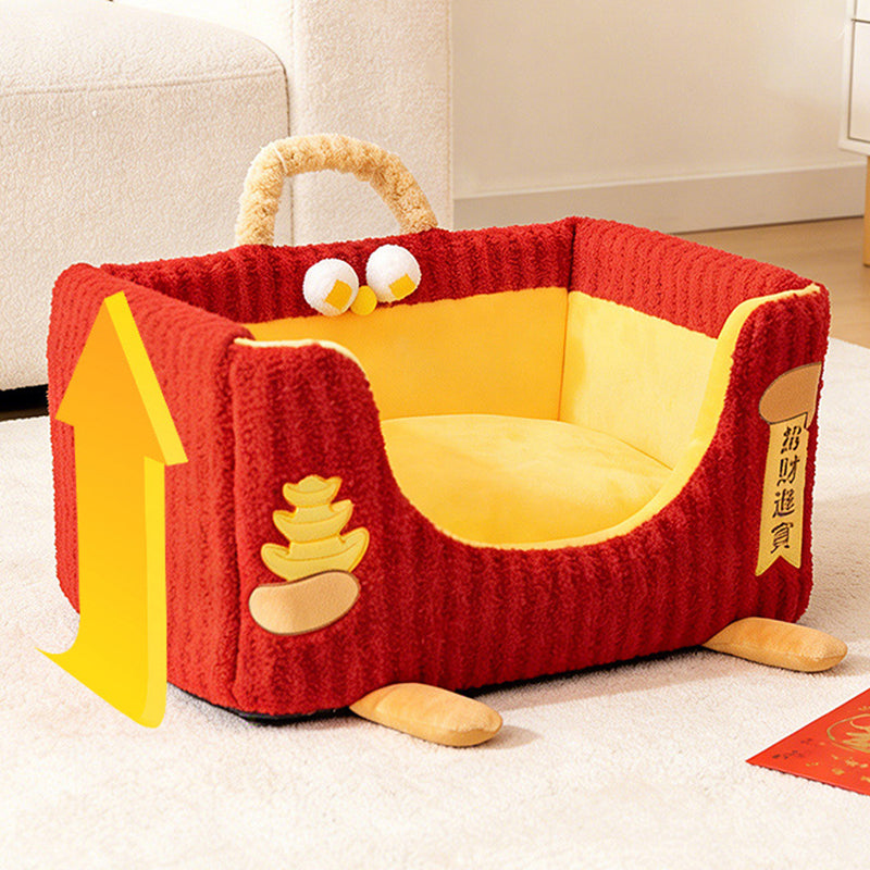 Contemporary Creative Rectangular Ultra-Soft Plush Fabric Crystal Velvet Anti-Slip Dotted Fabric Dog Bed Cat Bed With Handle For Bedroom