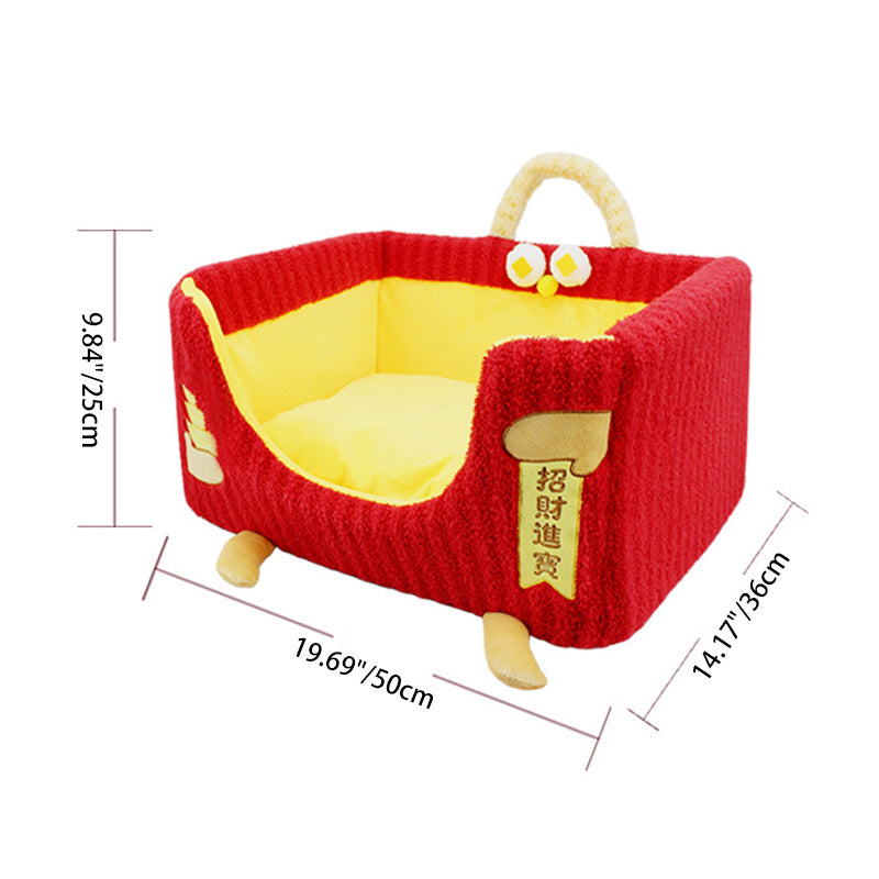 Contemporary Creative Rectangular Ultra-Soft Plush Fabric Crystal Velvet Anti-Slip Dotted Fabric Dog Bed Cat Bed With Handle For Bedroom