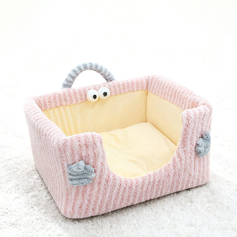 Contemporary Creative Rectangular Ultra-Soft Plush Fabric Crystal Velvet Anti-Slip Dotted Fabric Dog Bed Cat Bed With Handle For Bedroom