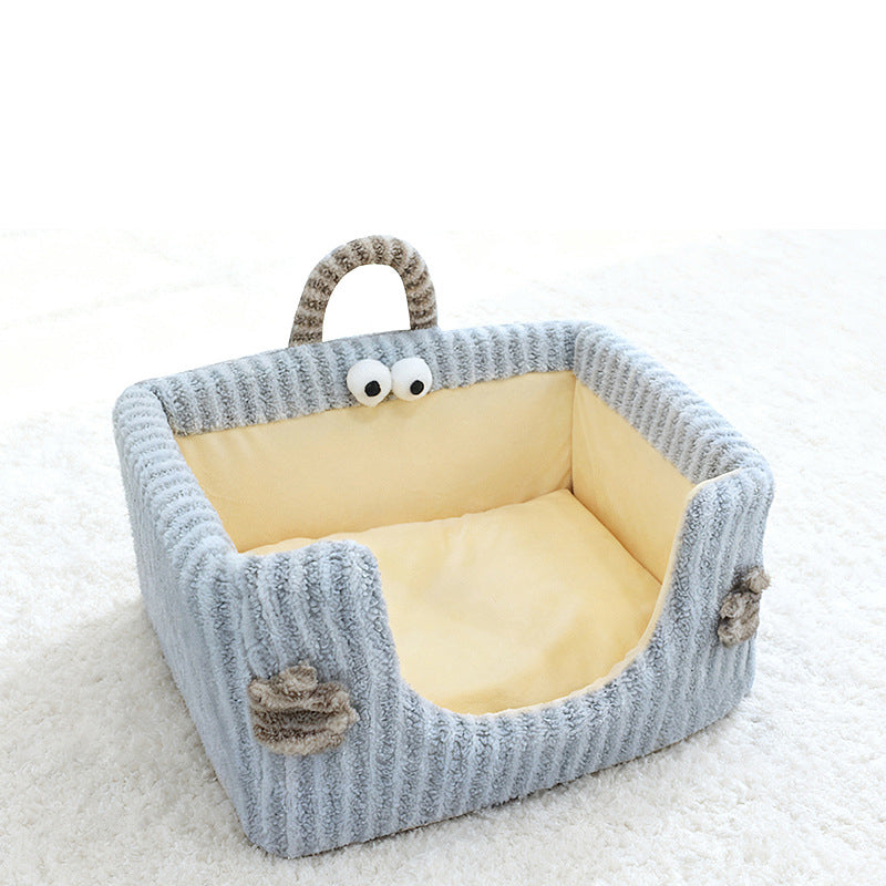 Contemporary Creative Rectangular Ultra-Soft Plush Fabric Crystal Velvet Anti-Slip Dotted Fabric Dog Bed Cat Bed With Handle For Bedroom