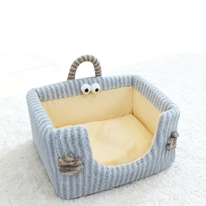 Contemporary Creative Rectangular Ultra-Soft Plush Fabric Crystal Velvet Anti-Slip Dotted Fabric Dog Bed Cat Bed With Handle For Bedroom