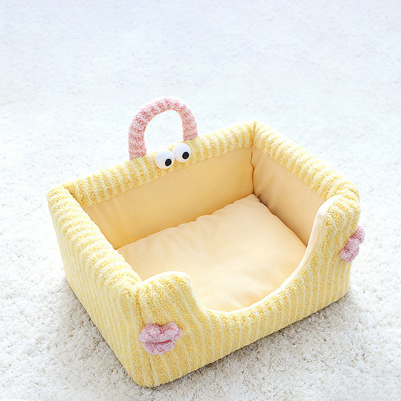 Contemporary Creative Rectangular Ultra-Soft Plush Fabric Crystal Velvet Anti-Slip Dotted Fabric Dog Bed Cat Bed With Handle For Bedroom
