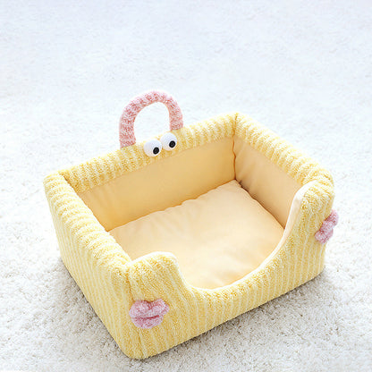 Contemporary Creative Rectangular Ultra-Soft Plush Fabric Crystal Velvet Anti-Slip Dotted Fabric Dog Bed Cat Bed With Handle For Bedroom