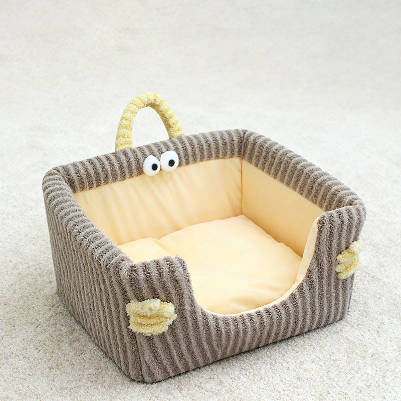 Contemporary Creative Rectangular Ultra-Soft Plush Fabric Crystal Velvet Anti-Slip Dotted Fabric Dog Bed Cat Bed With Handle For Bedroom