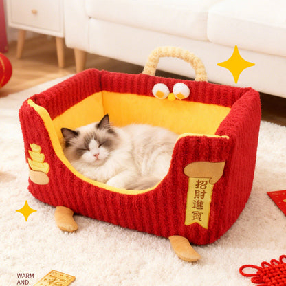 Contemporary Creative Rectangular Ultra-Soft Plush Fabric Crystal Velvet Anti-Slip Dotted Fabric Dog Bed Cat Bed With Handle For Bedroom