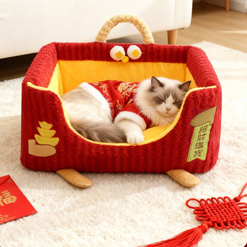 Contemporary Creative Rectangular Ultra-Soft Plush Fabric Crystal Velvet Anti-Slip Dotted Fabric Dog Bed Cat Bed With Handle For Bedroom