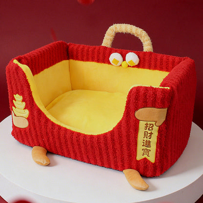 Contemporary Creative Rectangular Ultra-Soft Plush Fabric Crystal Velvet Anti-Slip Dotted Fabric Dog Bed Cat Bed With Handle For Bedroom