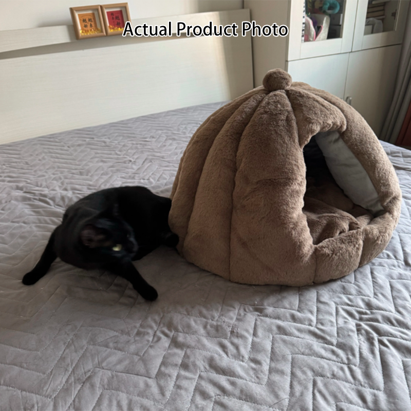 Contemporary Creative Spherical Pumpkin-Shaped Mongolian Yurt Velvet Anti-Slip Dotted Fabric Dog Bed & Cat Bed For Bedroom