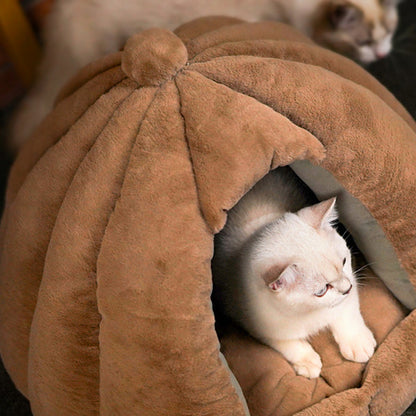 Contemporary Creative Spherical Pumpkin-Shaped Mongolian Yurt Velvet Anti-Slip Dotted Fabric Dog Bed & Cat Bed For Bedroom