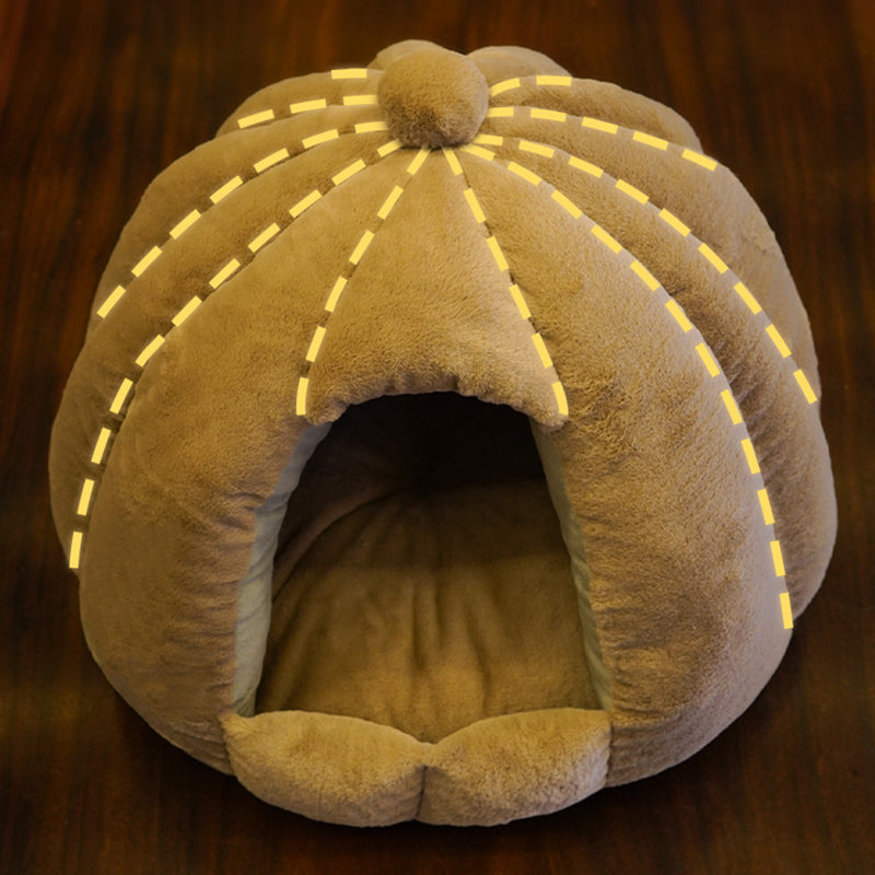 Contemporary Creative Spherical Pumpkin-Shaped Mongolian Yurt Velvet Anti-Slip Dotted Fabric Dog Bed & Cat Bed For Bedroom