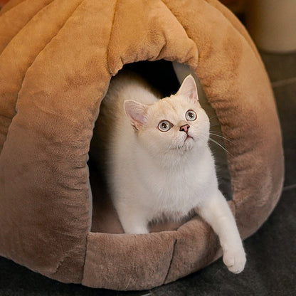 Contemporary Creative Spherical Pumpkin-Shaped Mongolian Yurt Velvet Anti-Slip Dotted Fabric Dog Bed & Cat Bed For Bedroom