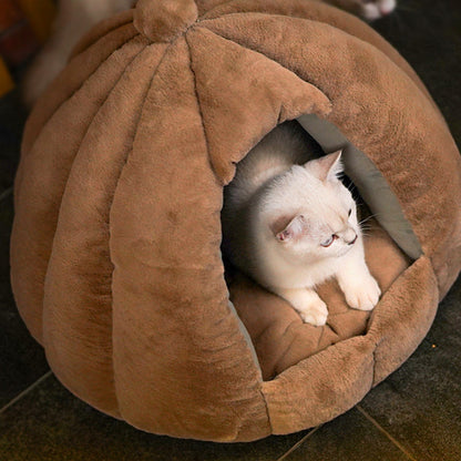 Contemporary Creative Spherical Pumpkin-Shaped Mongolian Yurt Velvet Anti-Slip Dotted Fabric Dog Bed & Cat Bed For Bedroom