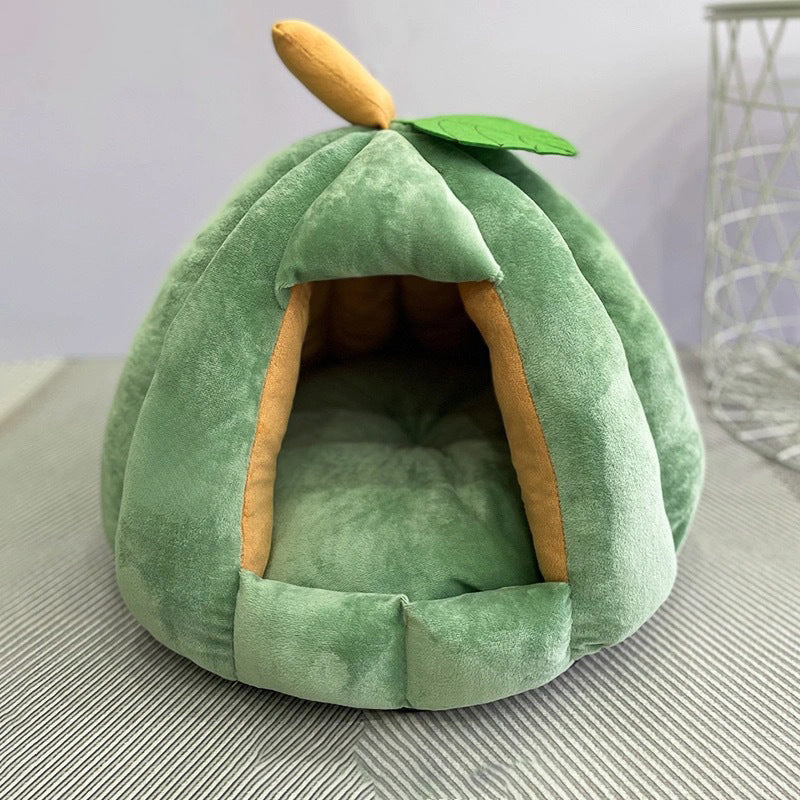 Contemporary Creative Spherical Pumpkin-Shaped Mongolian Yurt Velvet Anti-Slip Dotted Fabric Dog Bed & Cat Bed For Bedroom