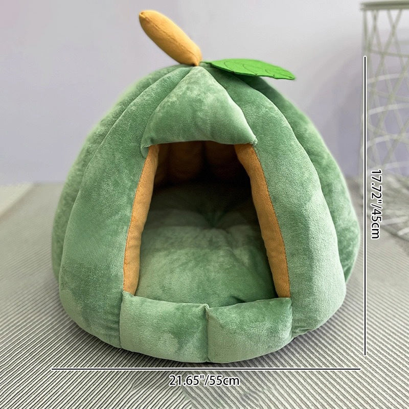Contemporary Creative Spherical Pumpkin-Shaped Mongolian Yurt Velvet Anti-Slip Dotted Fabric Dog Bed & Cat Bed For Bedroom