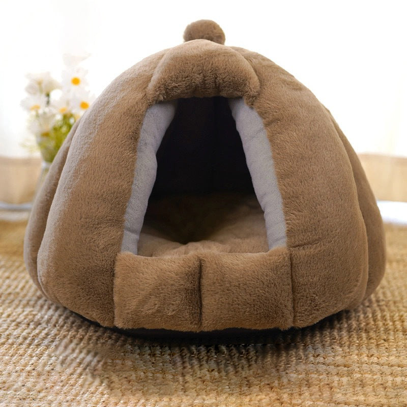 Contemporary Creative Spherical Pumpkin-Shaped Mongolian Yurt Velvet Anti-Slip Dotted Fabric Dog Bed & Cat Bed For Bedroom