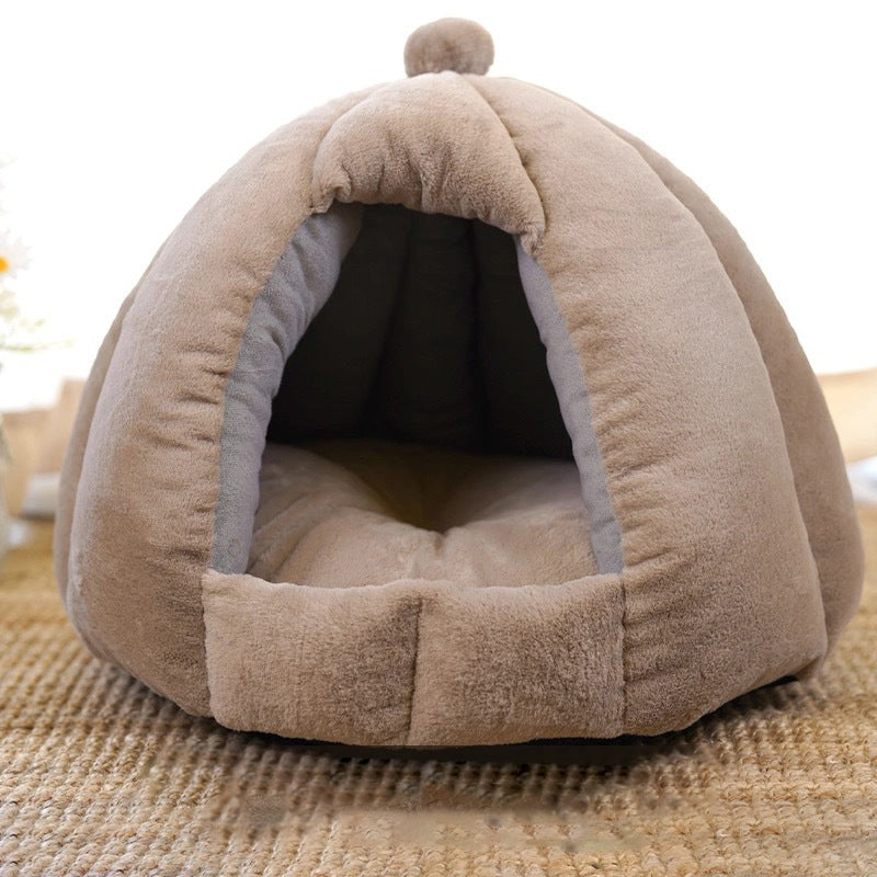 Contemporary Creative Spherical Pumpkin-Shaped Mongolian Yurt Velvet Anti-Slip Dotted Fabric Dog Bed & Cat Bed For Bedroom
