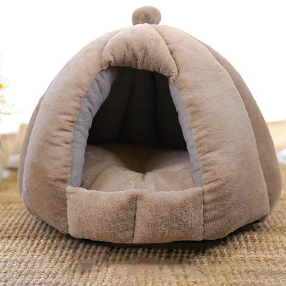 Contemporary Creative Spherical Pumpkin-Shaped Mongolian Yurt Velvet Anti-Slip Dotted Fabric Dog Bed & Cat Bed For Bedroom