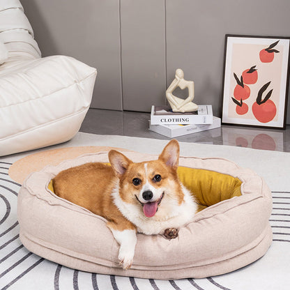Modern Minimalist Oval Cylindrical Velvet Cotton-Linen Anti-Slip Dotted Fabric Cat Bed & Dog Bed For Bedroom