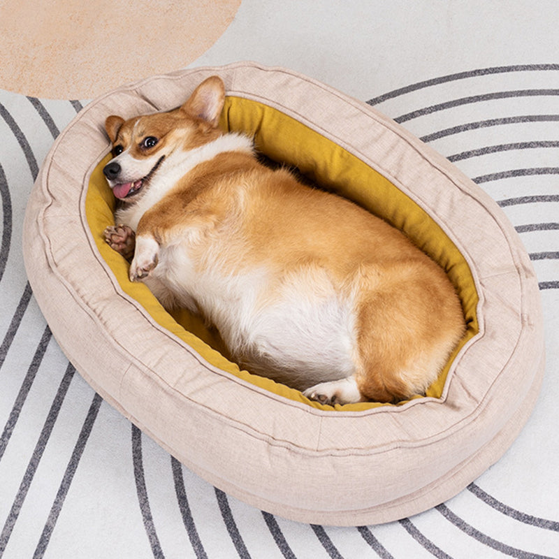 Modern Minimalist Oval Cylindrical Velvet Cotton-Linen Anti-Slip Dotted Fabric Cat Bed & Dog Bed For Bedroom