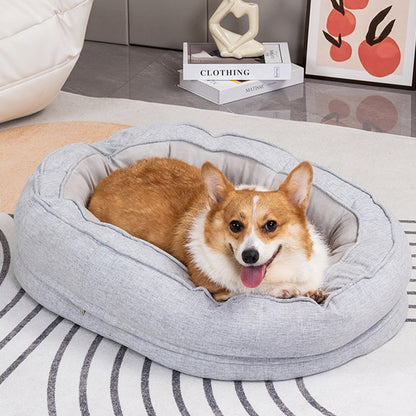 Modern Minimalist Oval Cylindrical Velvet Cotton-Linen Anti-Slip Dotted Fabric Cat Bed & Dog Bed For Bedroom