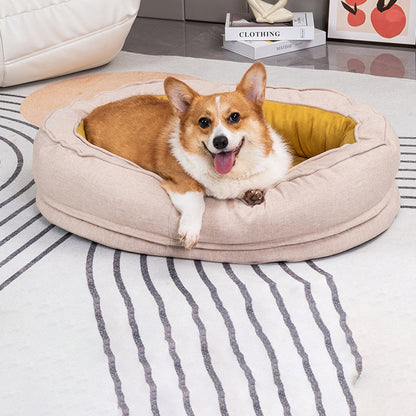 Modern Minimalist Oval Cylindrical Velvet Cotton-Linen Anti-Slip Dotted Fabric Cat Bed & Dog Bed For Bedroom