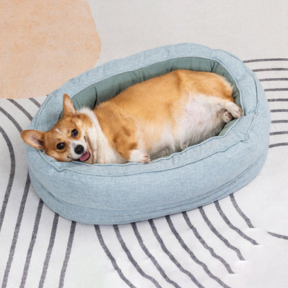 Modern Minimalist Oval Cylindrical Velvet Cotton-Linen Anti-Slip Dotted Fabric Cat Bed & Dog Bed For Bedroom
