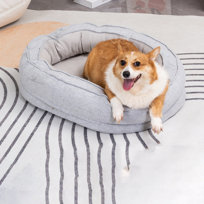Modern Minimalist Oval Cylindrical Velvet Cotton-Linen Anti-Slip Dotted Fabric Cat Bed & Dog Bed For Bedroom