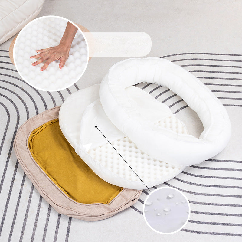 Modern Minimalist Oval Cylindrical Velvet Cotton-Linen Anti-Slip Dotted Fabric Cat Bed & Dog Bed For Bedroom