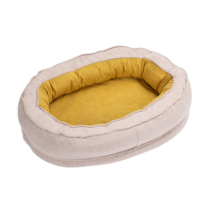 Modern Minimalist Oval Cylindrical Velvet Cotton-Linen Anti-Slip Dotted Fabric Cat Bed & Dog Bed For Bedroom