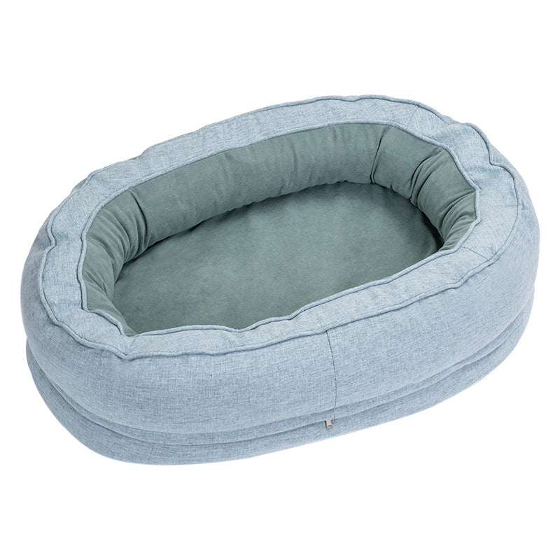 Modern Minimalist Oval Cylindrical Velvet Cotton-Linen Anti-Slip Dotted Fabric Cat Bed & Dog Bed For Bedroom