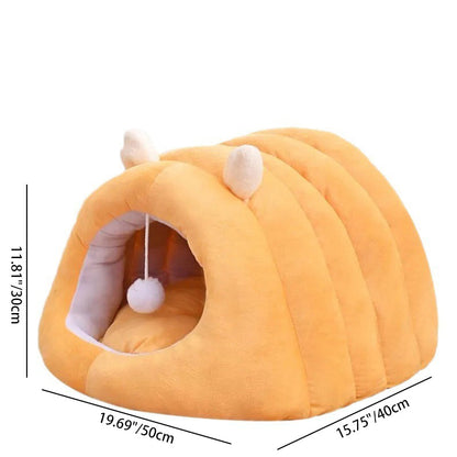 Modern Minimalist Cylindrical Caterpillar Design Velvet Anti-Slip Dotted Fabric Cat Bed Dog Bed With Toy Ball For Bedroom