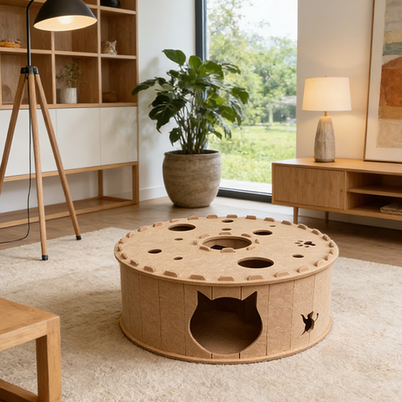 Contemporary Creative Cylindrical Donut-Shaped Porous Design Felt Tunnel Cat Bed For Bedroom
