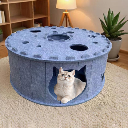 Contemporary Creative Cylindrical Donut-Shaped Porous Design Felt Tunnel Cat Bed For Bedroom