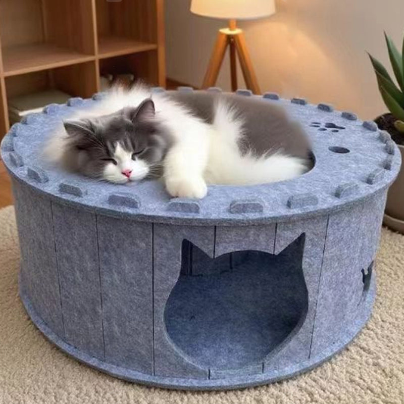 Contemporary Creative Cylindrical Donut-Shaped Porous Design Felt Tunnel Cat Bed For Bedroom