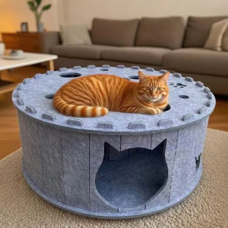 Contemporary Creative Cylindrical Donut-Shaped Porous Design Felt Tunnel Cat Bed For Bedroom