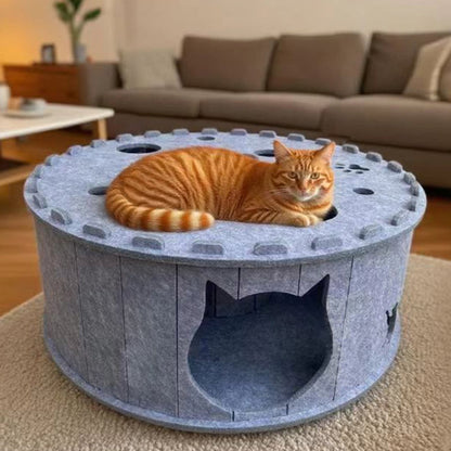 Contemporary Creative Cylindrical Donut-Shaped Porous Design Felt Tunnel Cat Bed For Bedroom