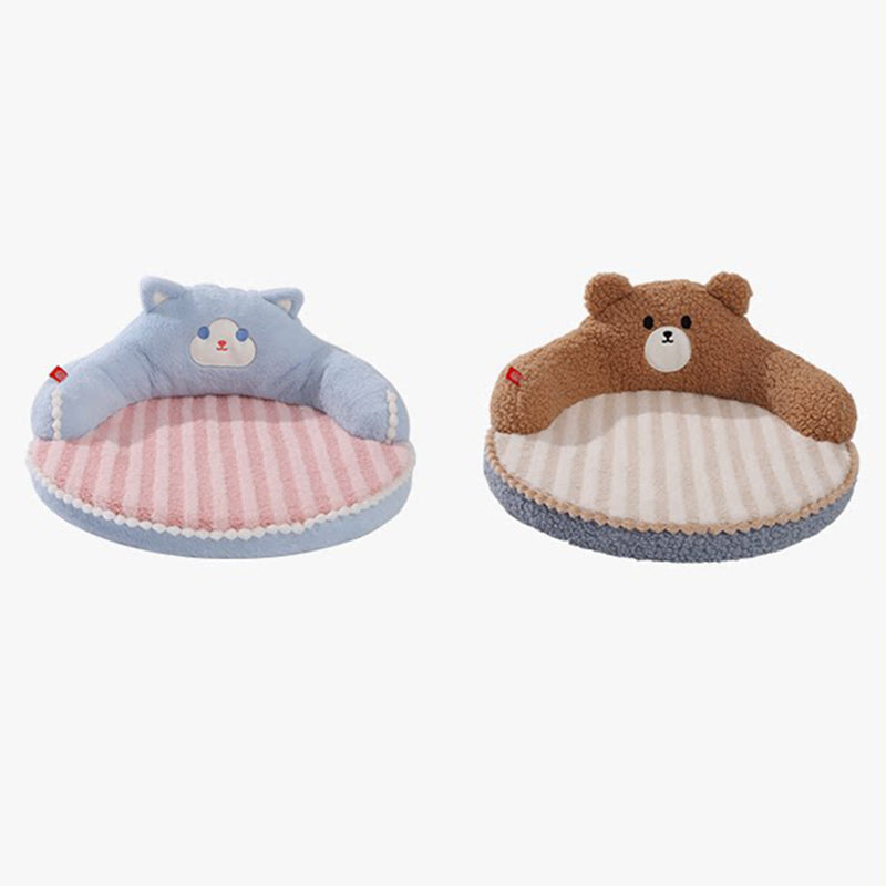 Contemporary Creative Round Bear Design Teddy Fleece Anti-Slip Dotted Oxford Fabric Hugging Cat Bed For Bedroom