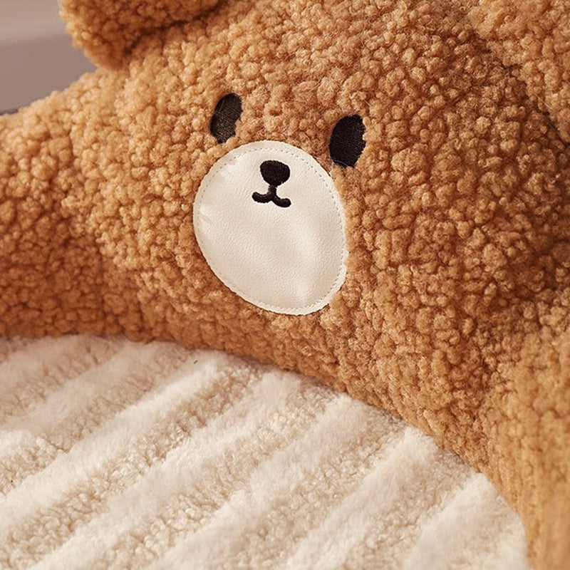 Contemporary Creative Round Bear Design Teddy Fleece Anti-Slip Dotted Oxford Fabric Hugging Cat Bed For Bedroom
