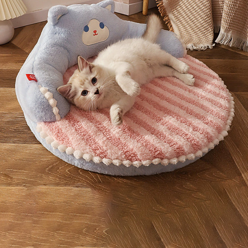 Contemporary Creative Round Bear Design Teddy Fleece Anti-Slip Dotted Oxford Fabric Hugging Cat Bed For Bedroom