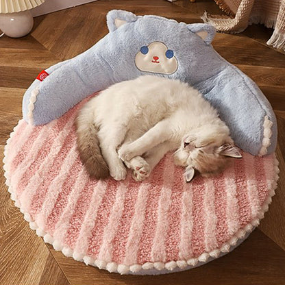 Contemporary Creative Round Bear Design Teddy Fleece Anti-Slip Dotted Oxford Fabric Hugging Cat Bed For Bedroom