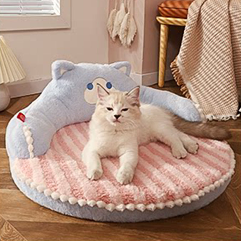 Contemporary Creative Round Bear Design Teddy Fleece Anti-Slip Dotted Oxford Fabric Hugging Cat Bed For Bedroom