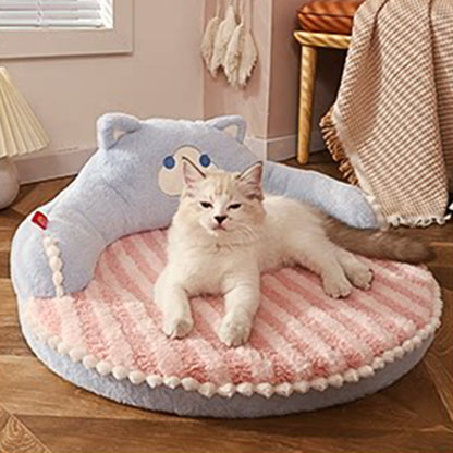 Contemporary Creative Round Bear Design Teddy Fleece Anti-Slip Dotted Oxford Fabric Hugging Cat Bed For Bedroom