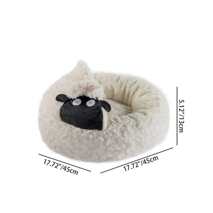 Contemporary Creative Round Lamb Design Plush Anti-Slip Dotted Fabric Cat Bed With Toy Ball For Bedroom