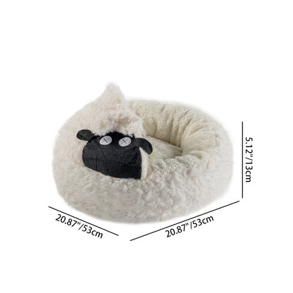 Contemporary Creative Round Lamb Design Plush Anti-Slip Dotted Fabric Cat Bed With Toy Ball For Bedroom