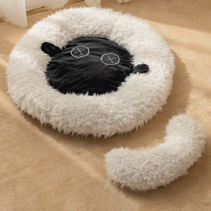 Contemporary Creative Round Lamb Design Plush Anti-Slip Dotted Fabric Cat Bed With Toy Ball For Bedroom