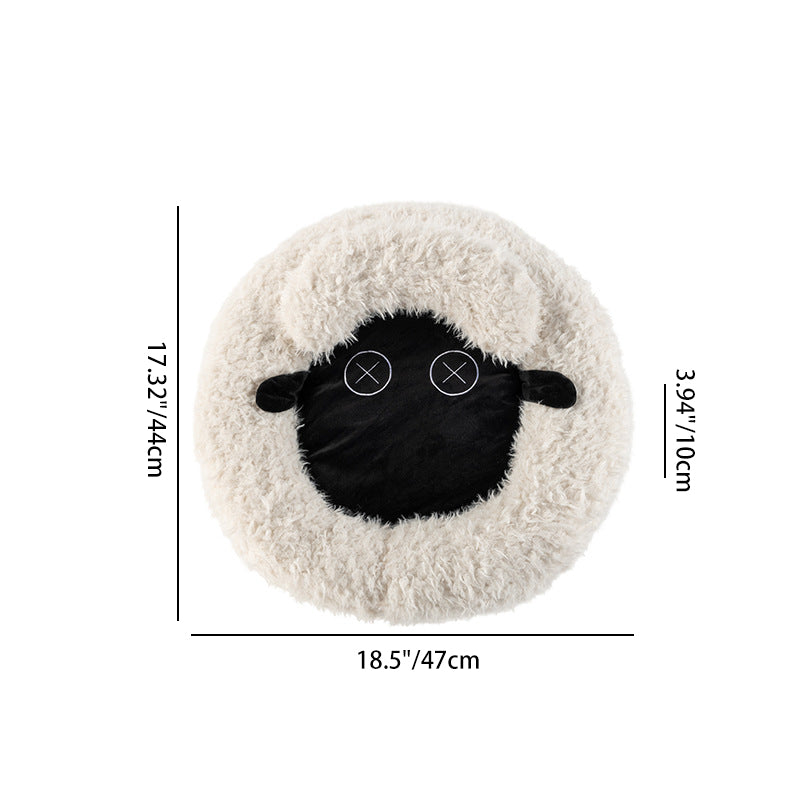 Contemporary Creative Round Lamb Design Plush Anti-Slip Dotted Fabric Cat Bed With Toy Ball For Bedroom
