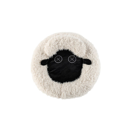 Contemporary Creative Round Lamb Design Plush Anti-Slip Dotted Fabric Cat Bed With Toy Ball For Bedroom