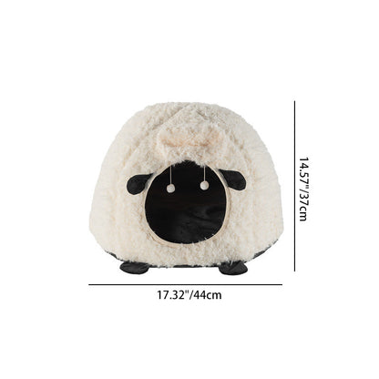 Contemporary Creative Round Lamb Design Plush Anti-Slip Dotted Fabric Cat Bed With Toy Ball For Bedroom