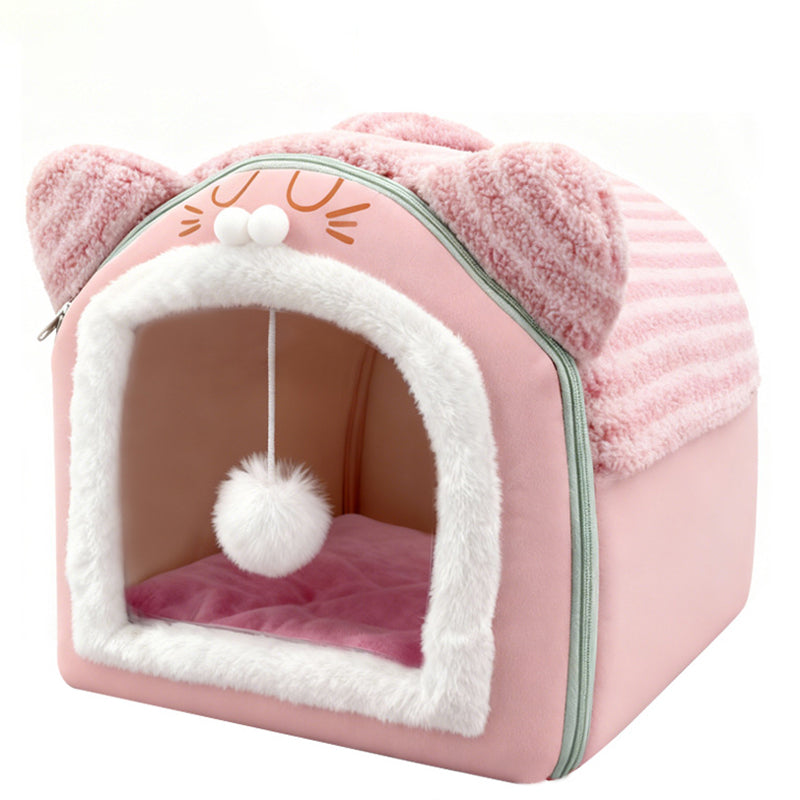 Contemporary Creative Curved Cat Ear Design Velvet Anti-Slip Dotted Fabric Handheld Cat Bed Toy Ball For Bedroom