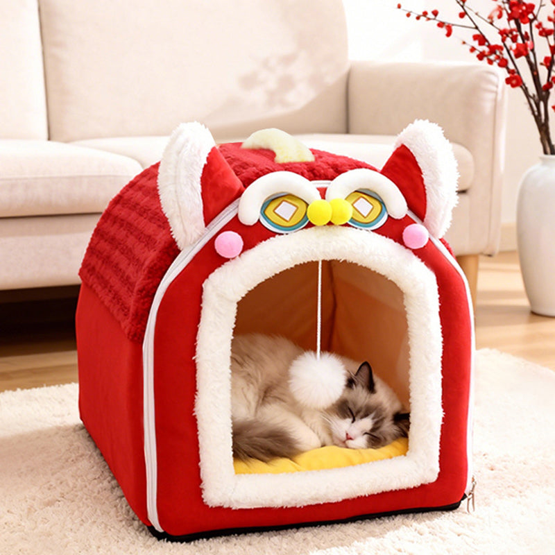 Contemporary Creative Curved Cat Ear Design Velvet Anti-Slip Dotted Fabric Handheld Cat Bed Toy Ball For Bedroom